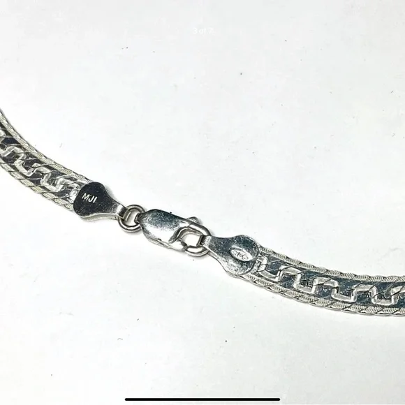Italian Sterling Silver Greek Key Herringbone Necklace 5.5mm Wide - Picture 4 of 7